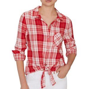 Sanctuary Medium P Red and white Plaid Tie Front Button Up Shirt-NWT